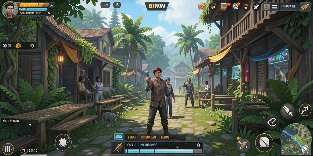 Tampilan gameplay yang menarik dalam BIWIN, menampilkan berbagai aktivitas sehari-hari.