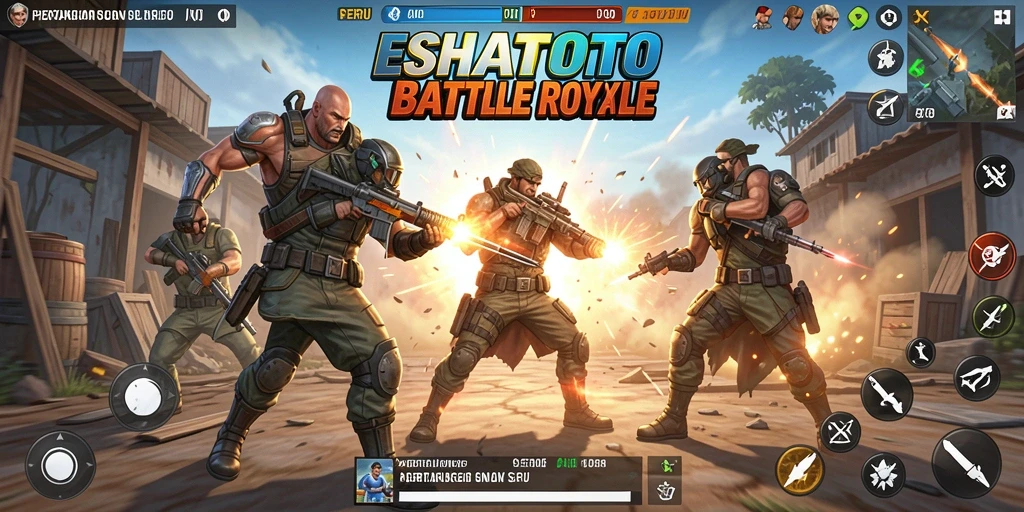 Tampilan gameplay ESHATOTO dengan aksi pertarungan seru di arena Battle Royale.