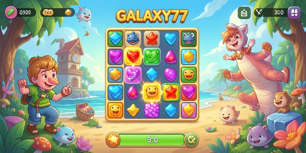 Tampilan gameplay seru dalam GALAXY77 yang penuh warna.